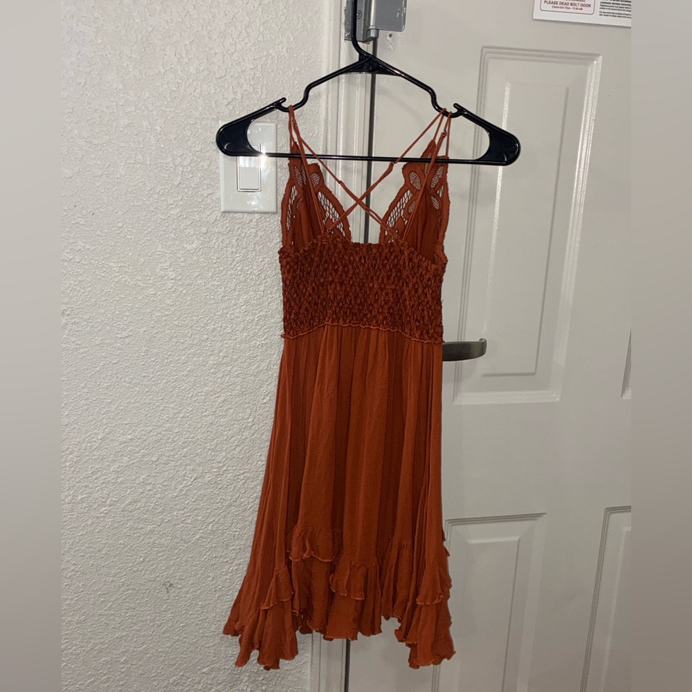 Free People Rust Orange Lace-Trim Mini Dress - Picture 5 of 5